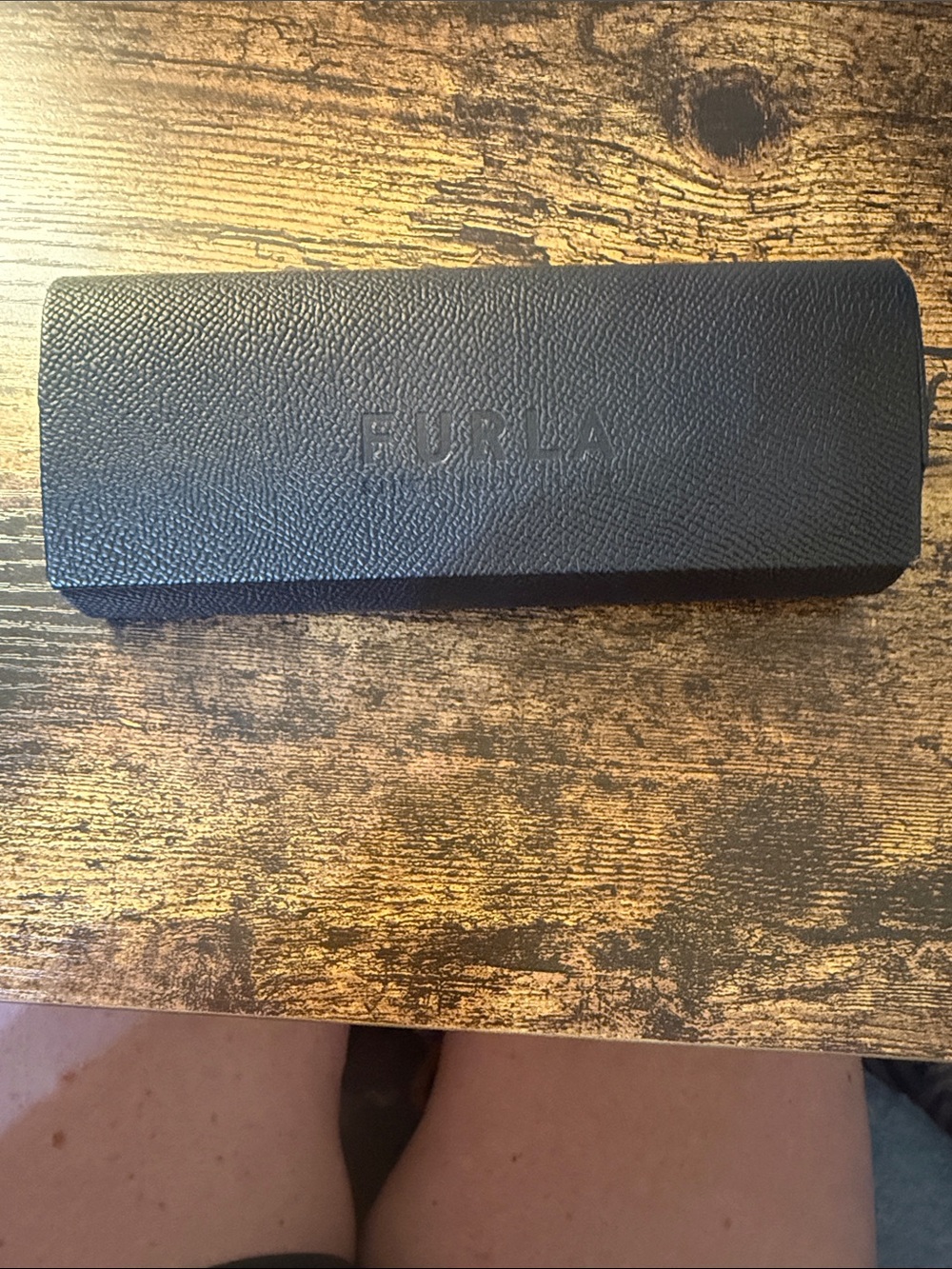 Furla Black Textured Sunglass Case with Embossed Logo
